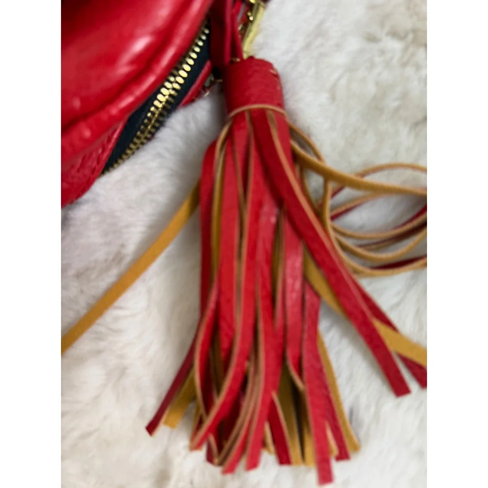 Steve Madden Red Embossed Logo Mini Backpack Gold Hardware Tassel Charm Womens